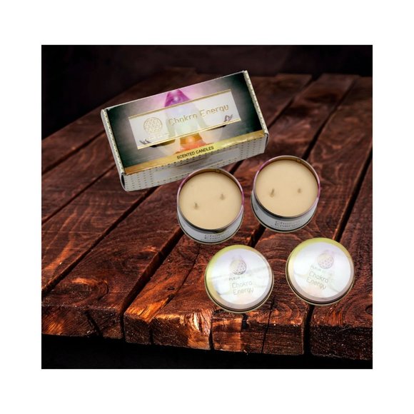 Fleur de Vie Chakra Energy Tin Candle Set of 2 - Picture 1 of 2